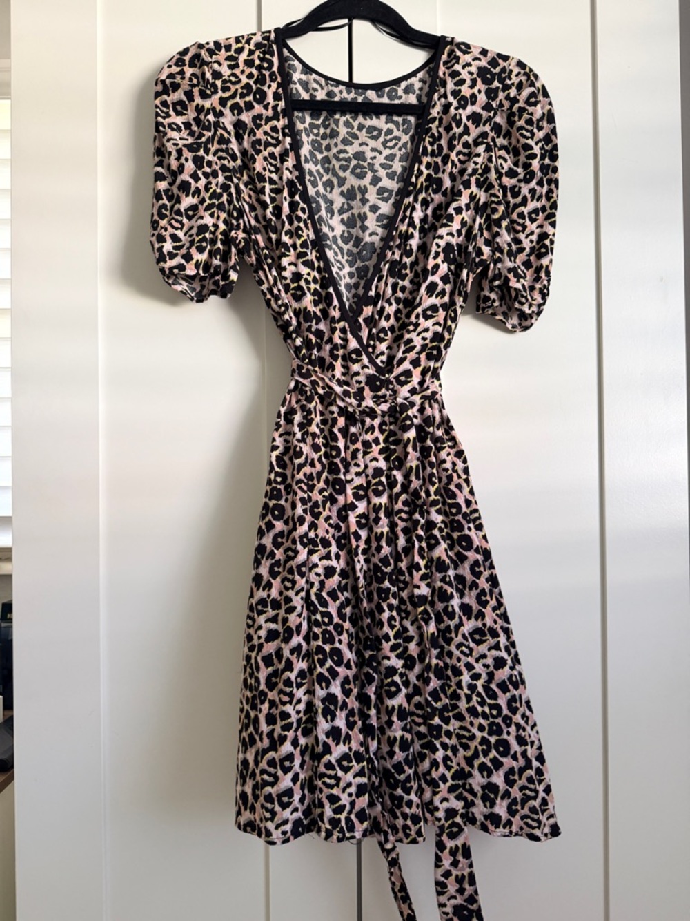 Topshop Pink and Black Leopard Print Midi Wrap Dress